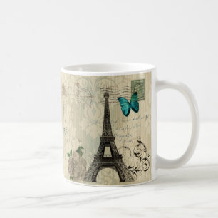 Mug Tour Eiffel rose de Paris de papillon beige de