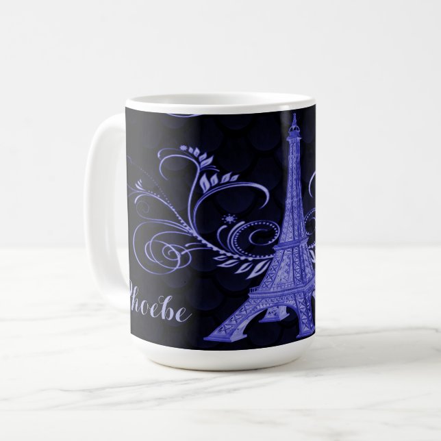 Mug Tour Eiffel Tourbillons floraux violets (Devant gauche)
