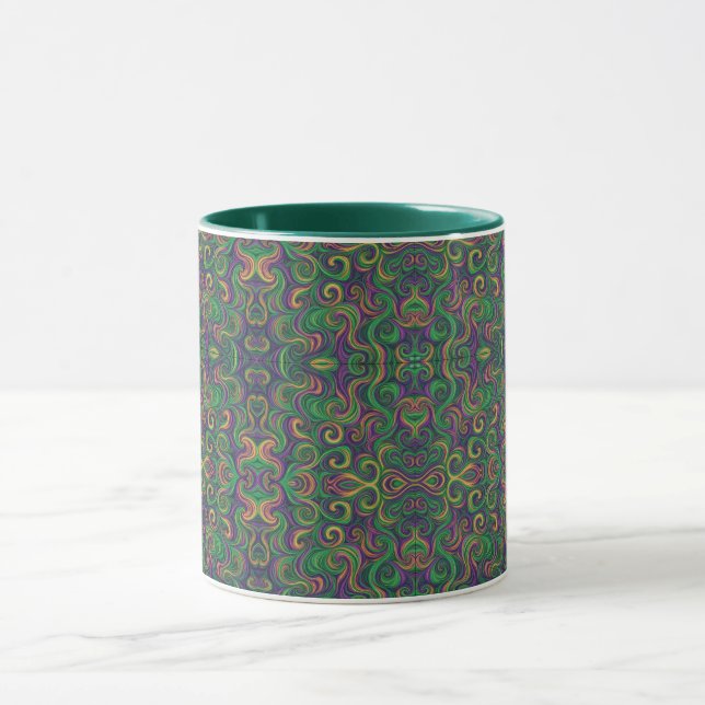 Mug Tourbillons abstraits de Mardi Gras jaune violet v (Centre)