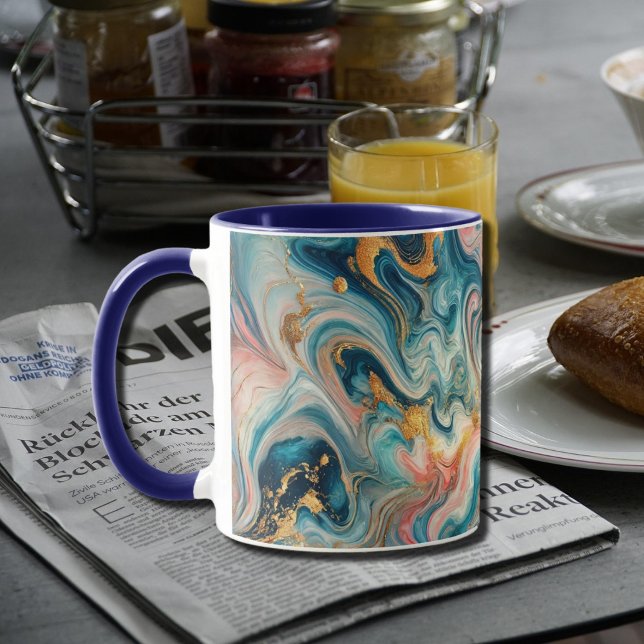 Mug tourbillons luxueux de bleu avec or (Créateur téléchargé)