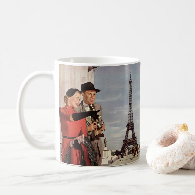 Mug Touristes vintages à la Tour Eiffel, Paris Vacance (Avec donut)