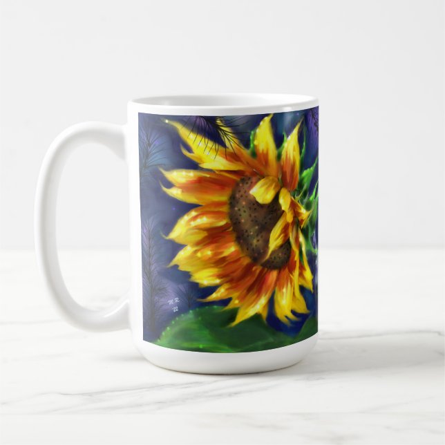 Mug Tournesol à la nuit Fleur bleu jaune floral (Gauche)