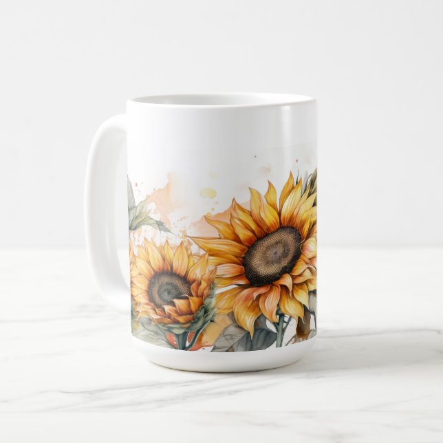 Mug Tournesol à l'aquarelle (Devant gauche)