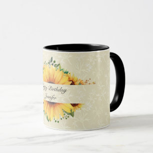 Mug Tournesol Anniversaire NOM Cadeau Cute Café