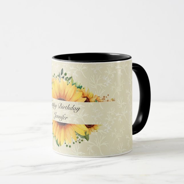 Mug Tournesol Anniversaire NOM Cadeau Cute Café (Devant droit)