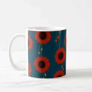 Mug Tournesol Art Nouveau Fleurs Rouges Rayures Rétro