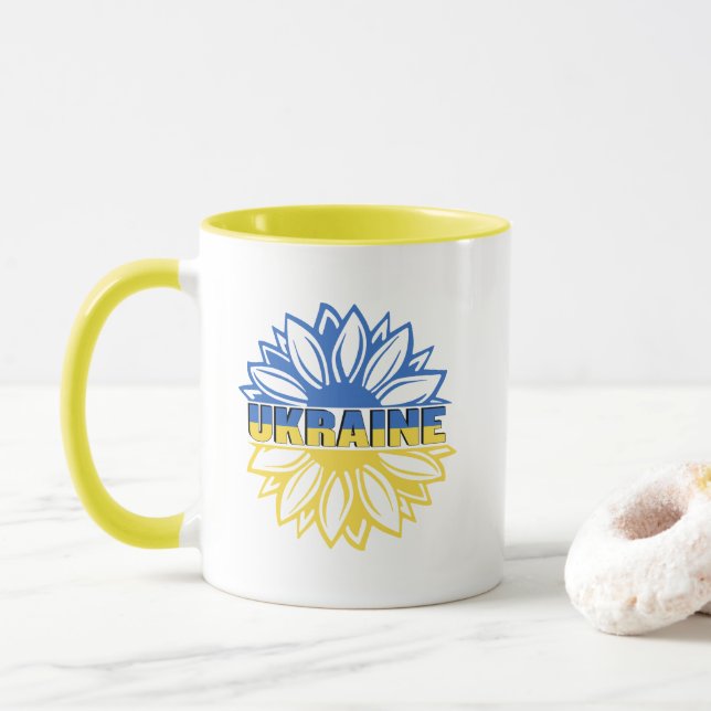 Mug Tournesol bleu et jaune avec inscription Ukraine (Avec donut)