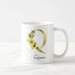 Mug Tournesol doré monogrammé initiale Q