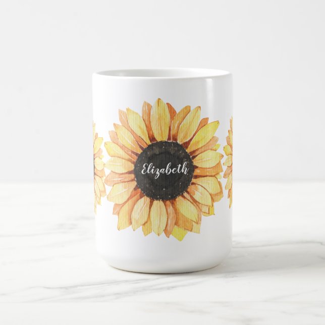 Mug Tournesol floral personnalisé Monogramme (Centre)