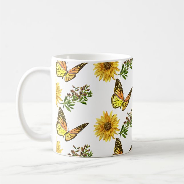 Mug Tournesol jaune floral et papillons   (Gauche)