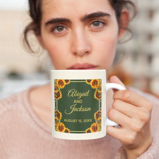Mug Tournesol Mariage Forêt verte et or (Créateur téléchargé)