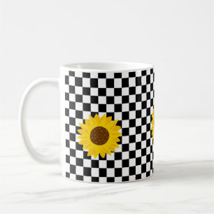 Mug Tournesol noir et blanc À damiers Fleur Motif