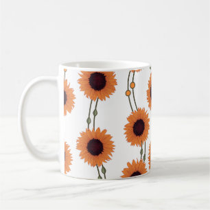Mug Tournesol orange Art Nouveau rétro floral rayures