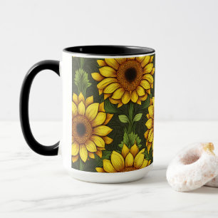 Mug Tournesol orange jaune avec vert et Brown