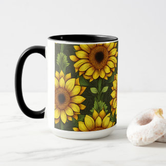 Mug Tournesol orange jaune avec vert et Brown