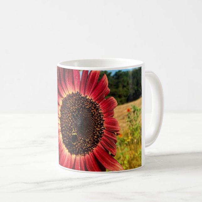 Mug Tournesol rouge avec abeille (Devant droit)