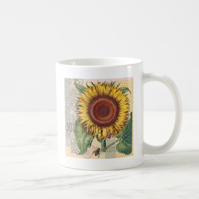 Mug Tournesol Vintage Damas Fleur Art (Droite)