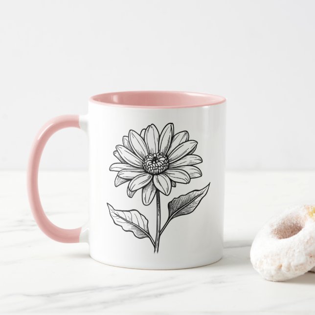 Mug Tournesol vintage noir et blanc (Avec donut)