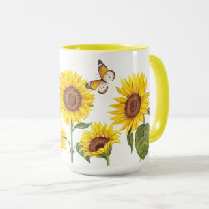 Mug Tournesols à l'aquarelle avec papillon