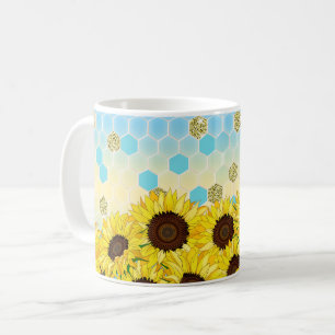 Mug Tournesols contre Motif Hexagonal coloré