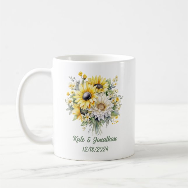 Mug Tournesols de mariage personnalisés pour la douche (Gauche)