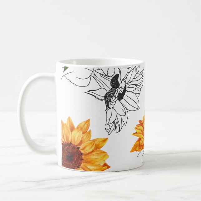 Mug Tournesols dessinés à la main : motif jaune vif. (Gauche)