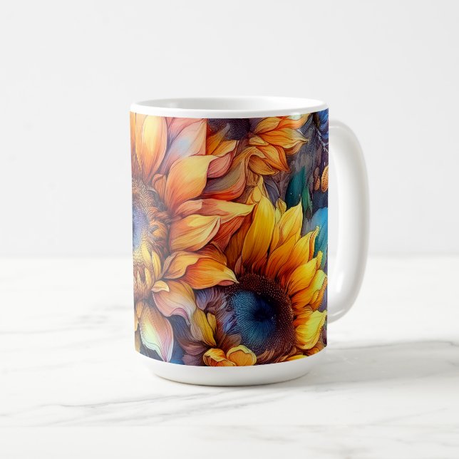 Mug Tournesols en aquarelle (Devant droit)