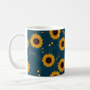 Mug Tournesols jaunes rétro floraux aléatoires Art Nou