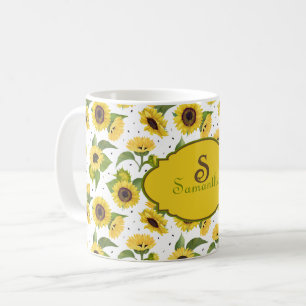 Mug Tournesols Monogramme Aquarelle Vintage 
