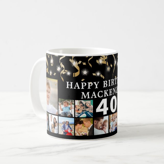 Mug Tous Anniversaire 16 Photo Black Gold Confetti Lum (Devant gauche)