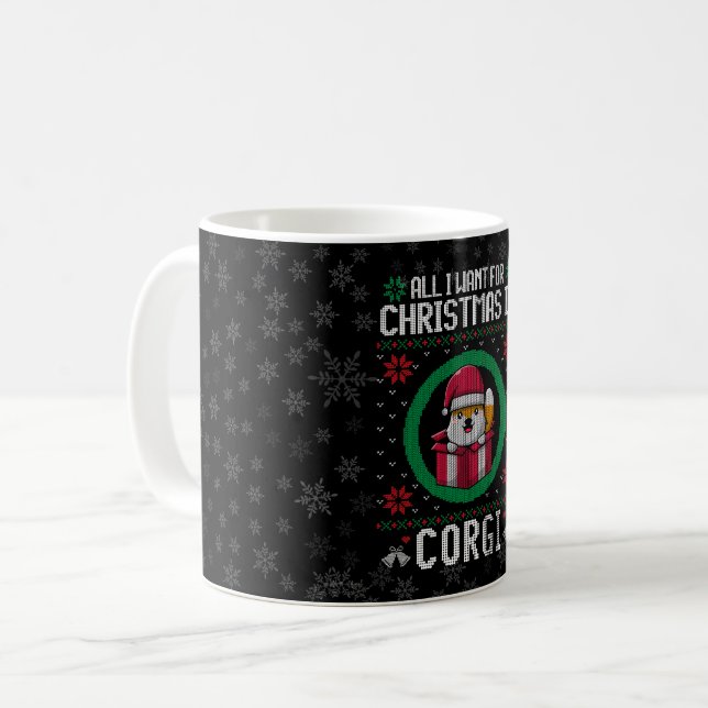 Mug Tout ce que je veux pour Noël est Corgi mignon (Devant gauche)