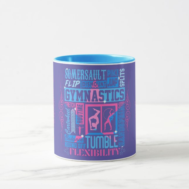 Mug Tout sur Gymnastique Typographie en rose et bleu (Centre)