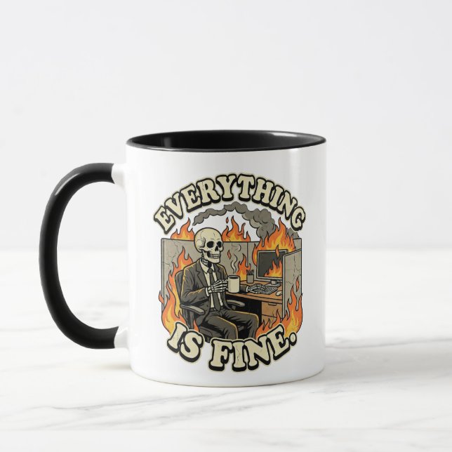 Mug Tout va bien | Squelette drôle Incendie de la poub (Gauche)