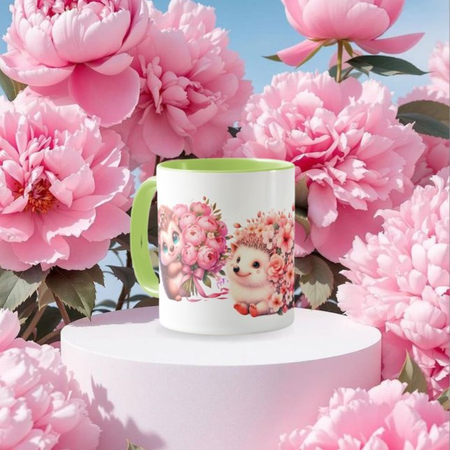 Mug  Tow cuteRomantic Floral Hedgehog Duo Illustration (Créateur téléchargé)