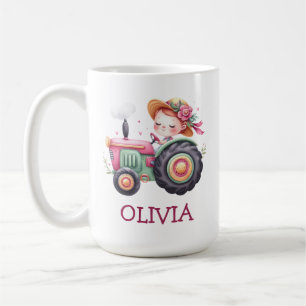 Mug Tracteur rose mignon personnalisé pour filles