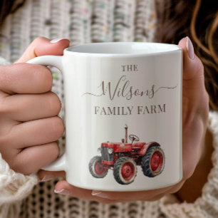 Mug Tracteur rouge rustique vintage de la ferme famili