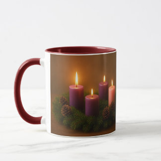 Mug Traditional Advent Wreath with Four Lit Candles