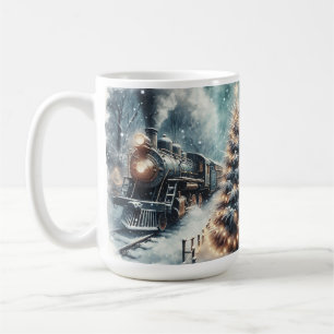 Mug Train à l'ancienne et scène d'hiver Vintage