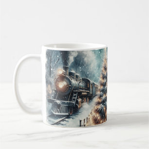 Mug Train à l'ancienne et scène d'hiver Vintage