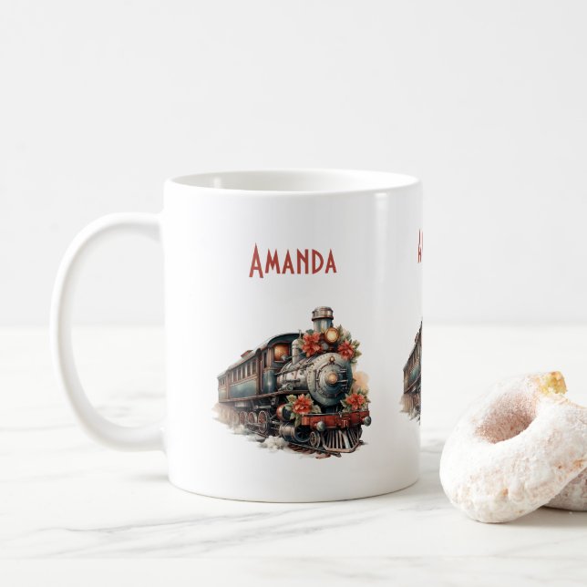 Mug Train à vapeur à l'ancienne Noël rétro (Avec donut)