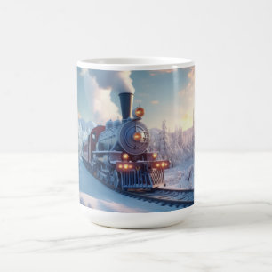 Mug Train à vapeur vintage de Noël dans une forêt de b