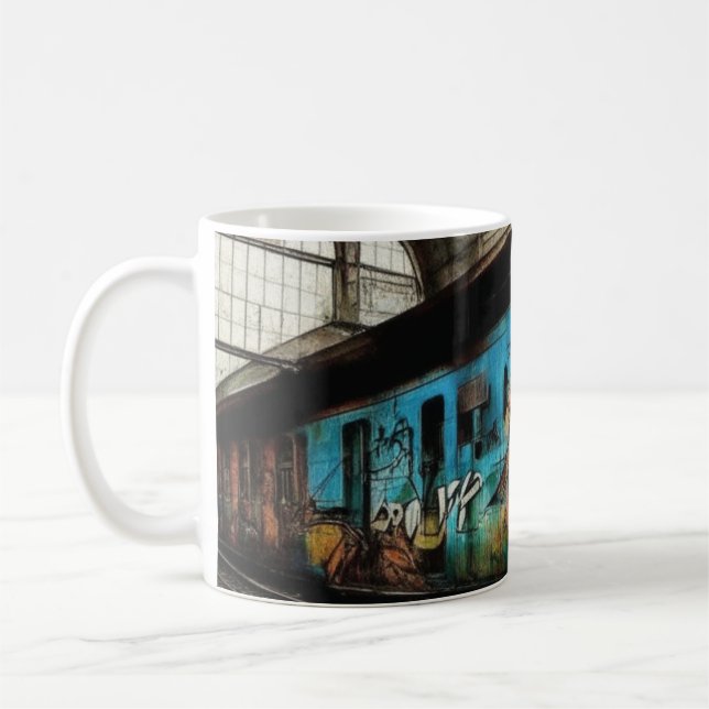 Mug Train abandonné avec graffitis d'art urbain de rue (Gauche)