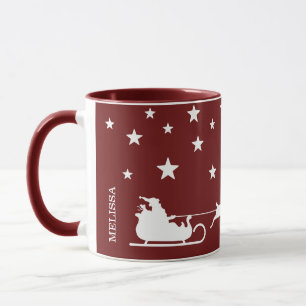 Mug Traîneau de Père Noël blanc et texte Joyeux Noël s