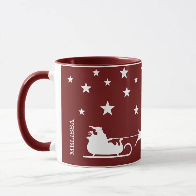 Mug Traîneau de Père Noël blanc et texte Joyeux Noël s (Gauche)