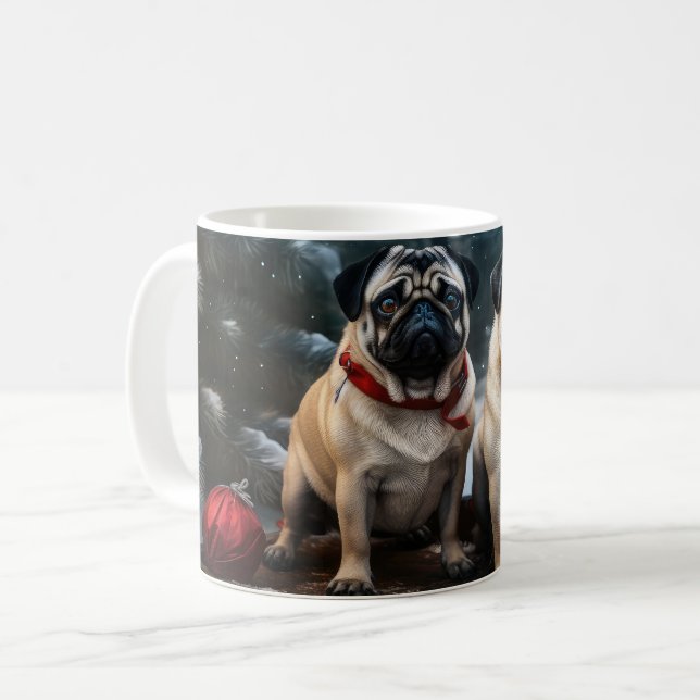 Mug Traîneau enneigé Pug Décor Noël (Devant gauche)