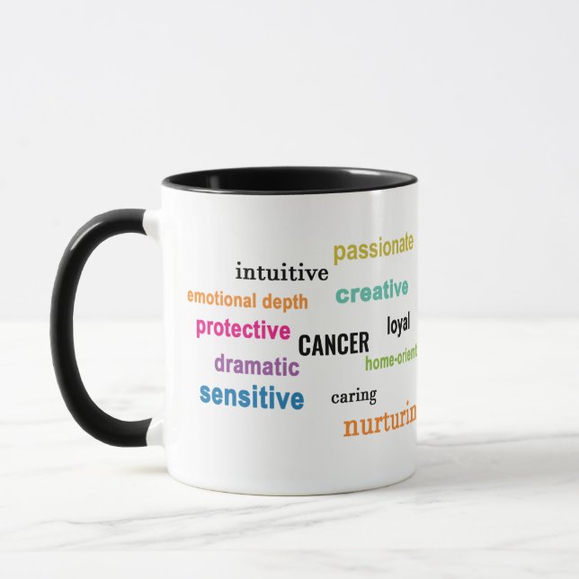 Mug Traits colorés du CANCER Signet zodiaque Nom (Gauche)