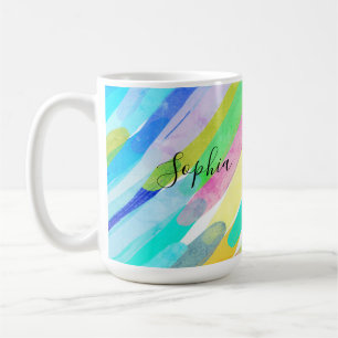 Mug Traits de couleur diagonaux, Nom, Art abstrait des