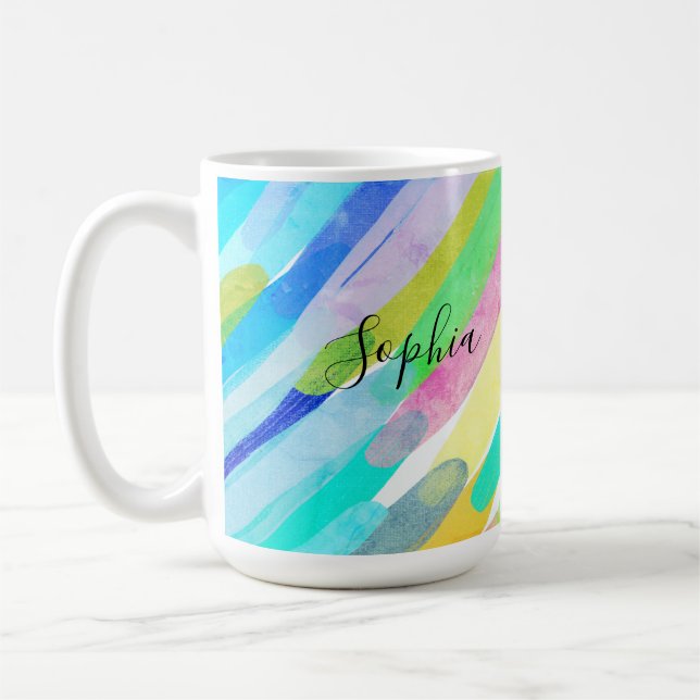 Mug Traits de couleur diagonaux, Nom, Art abstrait des (Gauche)