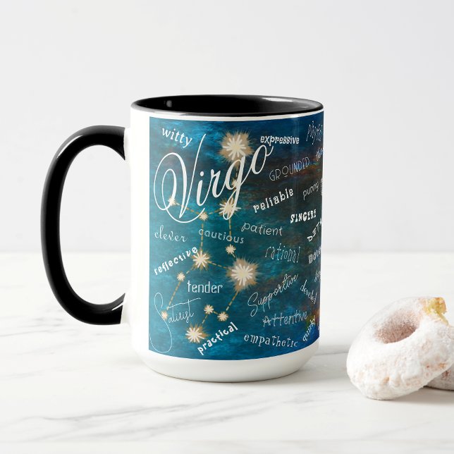 Mug Traits de l'astrologie du zodiaque Vierge Texte de (Virgo Traits & Constellation. Ponder your unique traits as you  sip your coffee, tea, or chocolate.)