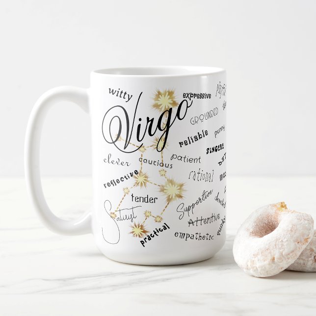 Mug Traits de l'astrologie du zodiaque Vierge Texte de (Virgo Traits & Constellation. Ponder your unique traits as you  sip your coffee, tea, or chocolate.)